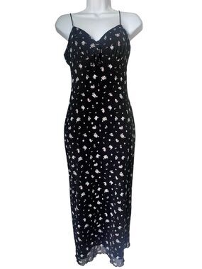 No Comments 90s Ditsy Floral Black Pink Cami Y2K Romantic Midi Slip Chic Dress L